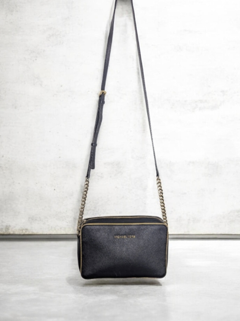 Michael Kors Black and Gold Crossbody Camera Bag